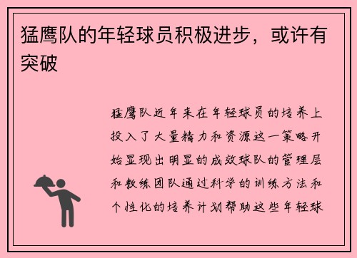 猛鹰队的年轻球员积极进步，或许有突破